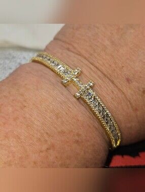 Freida Rothman Gold-Tone Crystal Bangle Bracelet - Elegant Women's Jewelry